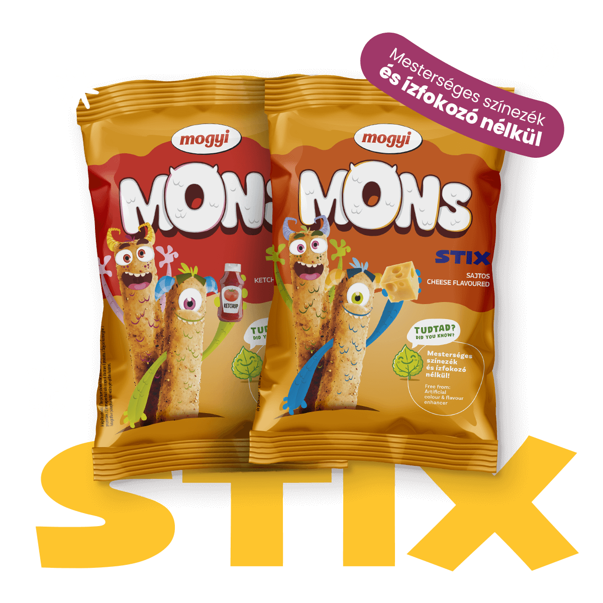 Mogyi - MONS, Stix extrudált kukorica snack, Ketchup ízű, Sajtos